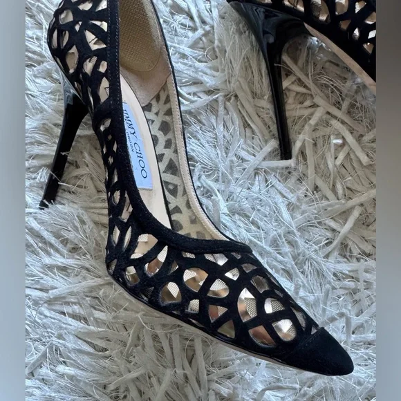 Jimmy Choo black velvet laser cut heels - Picture 6 of 11